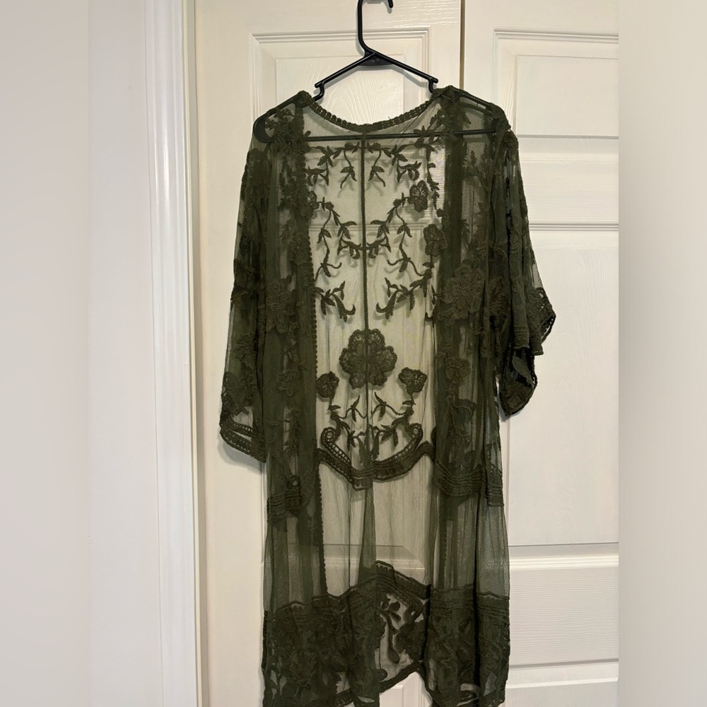 Adiva Olive Sheer Lace Cover-Up